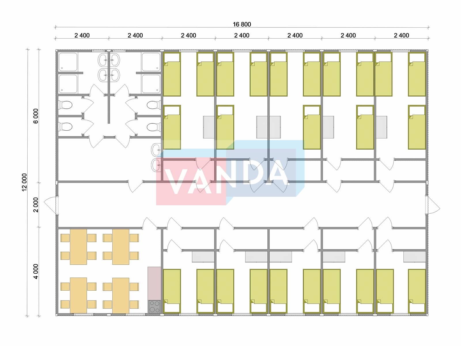 Проект общежития из блок контейнеров 12X16.8 Панели МДФ купить в  Малоярославце с доставкой